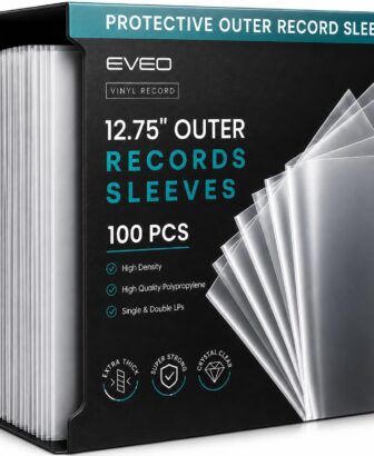 EVEO 100 Vinyl Record Sleeves Outer – Crystal Clear Outer Vinyl Sleeves LP Album Covers 12.75"x12.75" | Perfect Fit Protective 3 Mil Protection for Single & Double LPs - Archival Quality